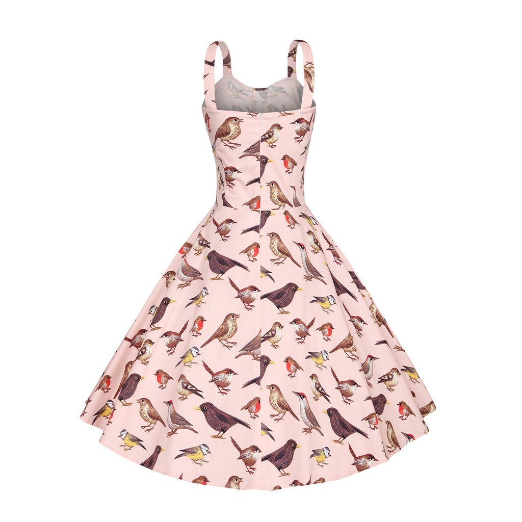 SZ60091-1 Womens Elegant 1950s Vintage Bird Print Rockabilly Swing Dress